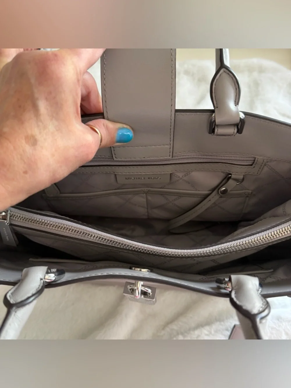 Michael Kors Pebbled Leather Satchel – Neutral/Taupe | Silver Hardware - Picture 9 of 14